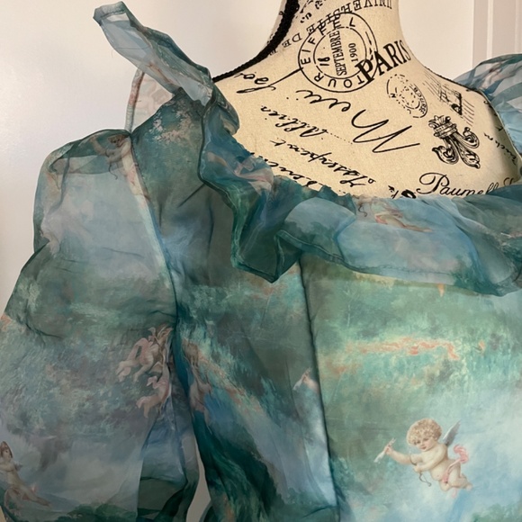 Angel Print Ruffle Trim Organza Dress - Picture 2 of 4